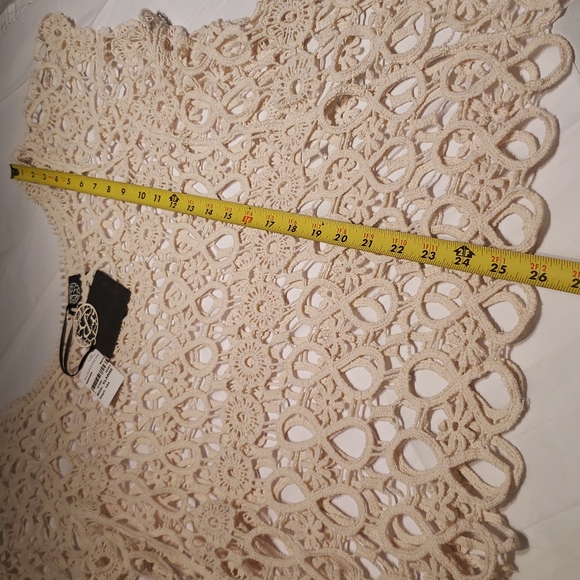 Bobeau NEW Knit Crochet Lace Blouse Top Topper Cotton Short Sleeve Women XL Sexy - Picture 6 of 11